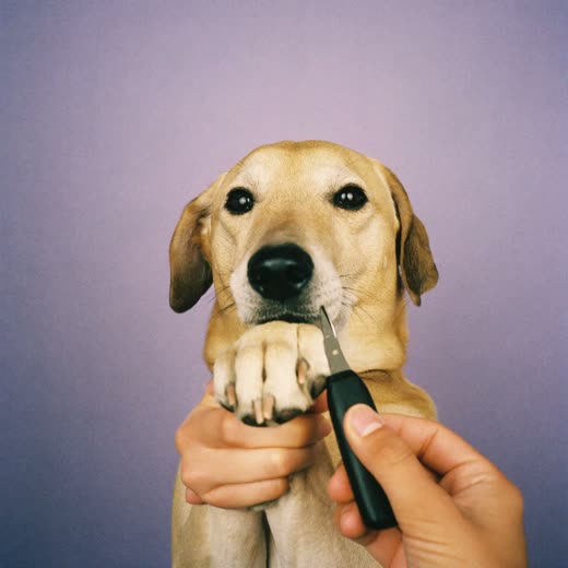 A dog's paw held for a nail trim